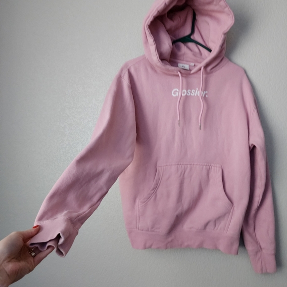 GLOSSIER Pink logo Hoodie oversized size XS - Picture 7 of 9